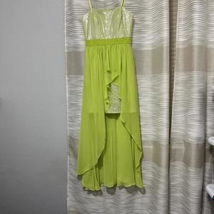 Designer Cache Hi Lo Prom Evening Dress Lime Green Sequin Sz 0 Please Read